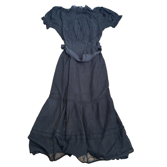 St. Roche Leith Lace Floral Embroidered Midi Dress Black Size 0 Puff Sleeves NWT - Picture 3 of 14